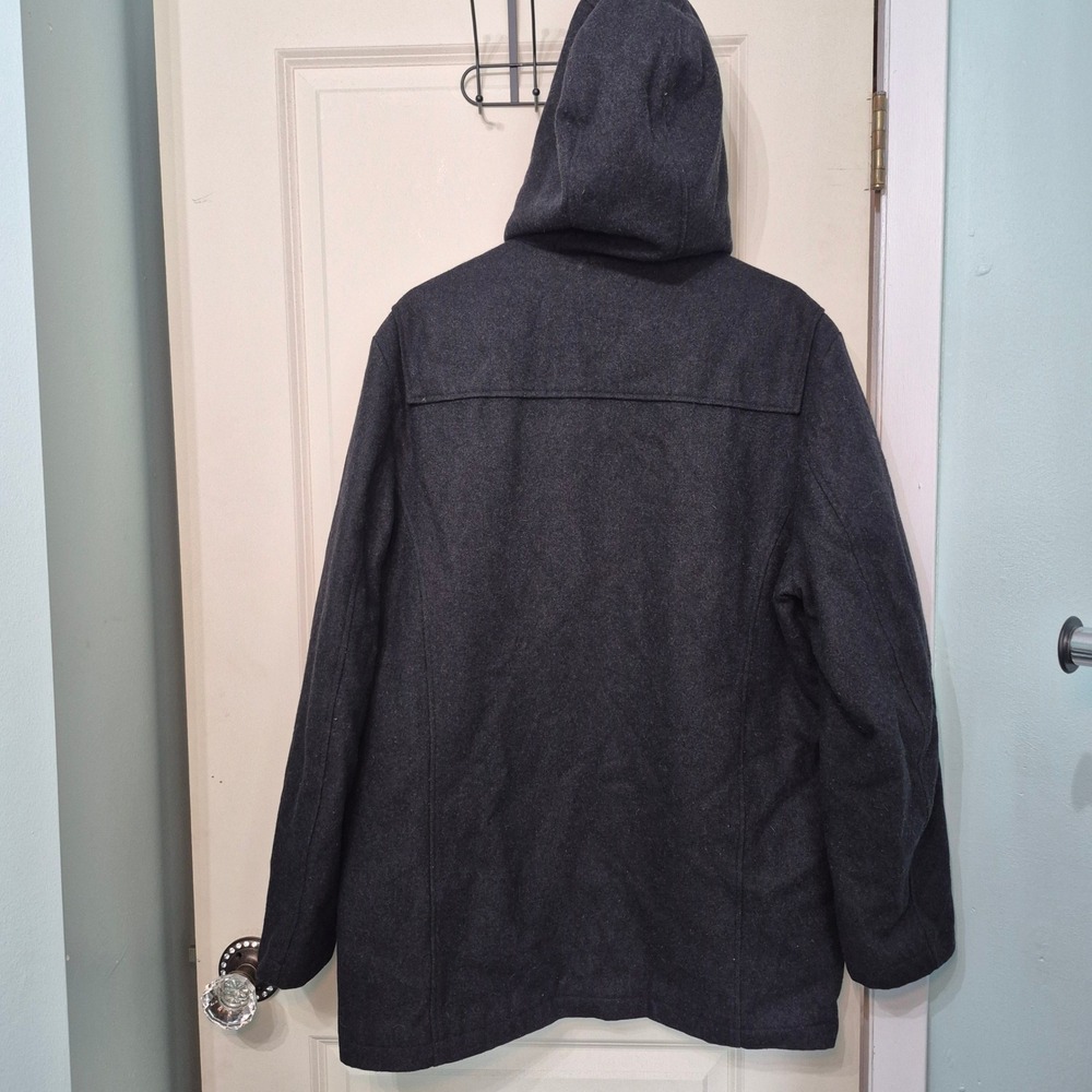Nautica Mens Charcoal Gray Wool Blend Hooded Duffle Coat Jacket Toggle Front - Picture 2 of 12